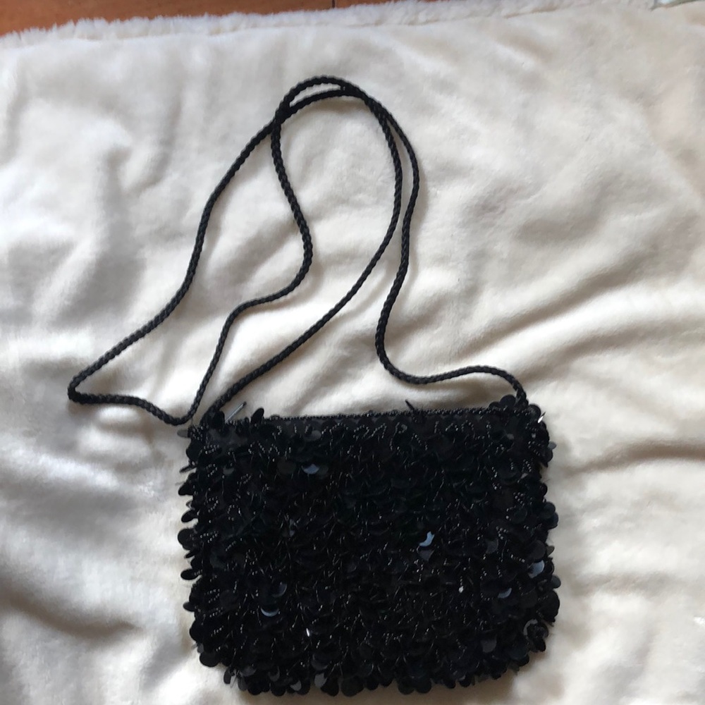 Pretty like new dressy black purse; shoulder bag